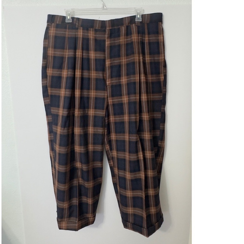 Smokey Joe's Plaid Pleated Trousers Mens 42M Cuffed Retro 1950s Golf Academia